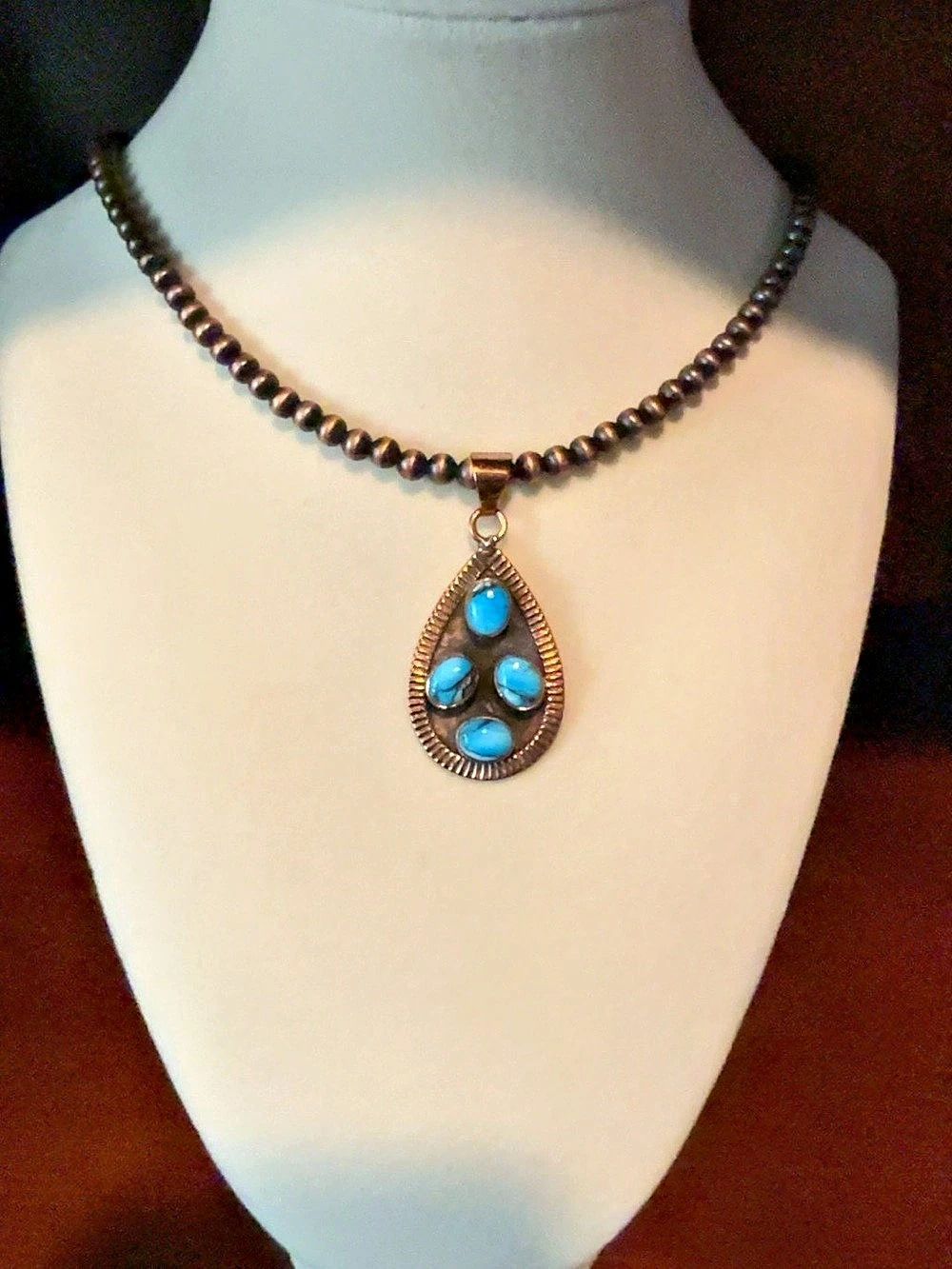 Solid Copper Turquoise 4 Stone Teardrop Pendant Southwestern Boho NWOT
